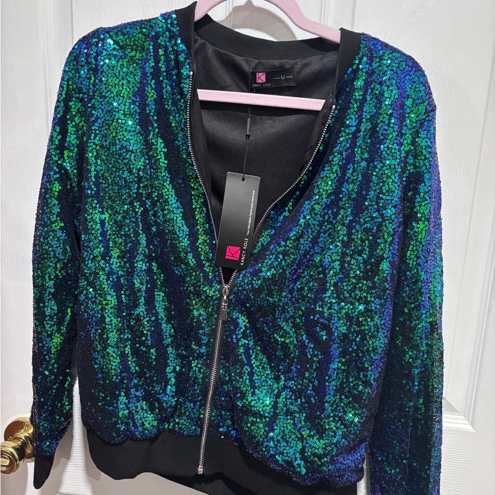Kancy Kole iridescent sequin bomber jacket